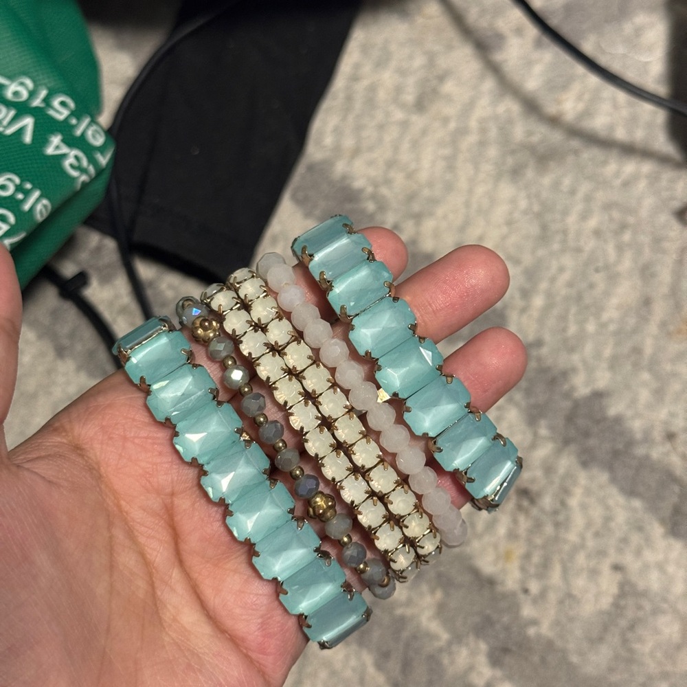 Elegant Beaded Bracelet Set in Aqua and Cream